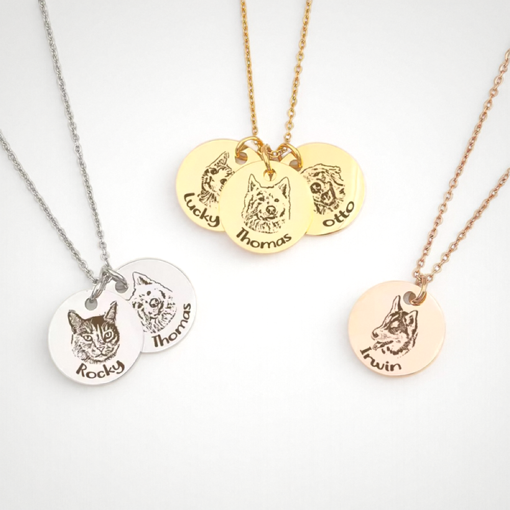 925 Sterling Silver-Pet Portrait Name Necklace
