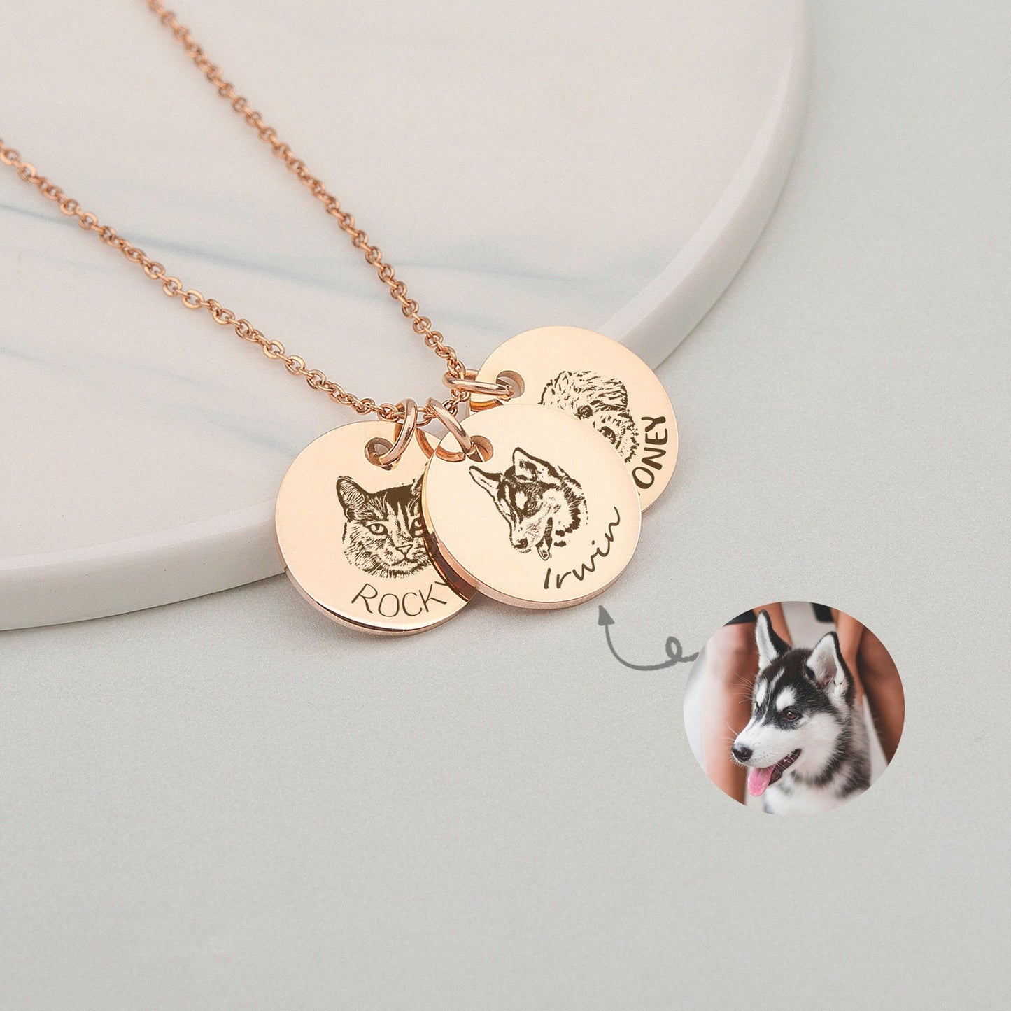 925 Sterling Silver-Pet Portrait Name Necklace